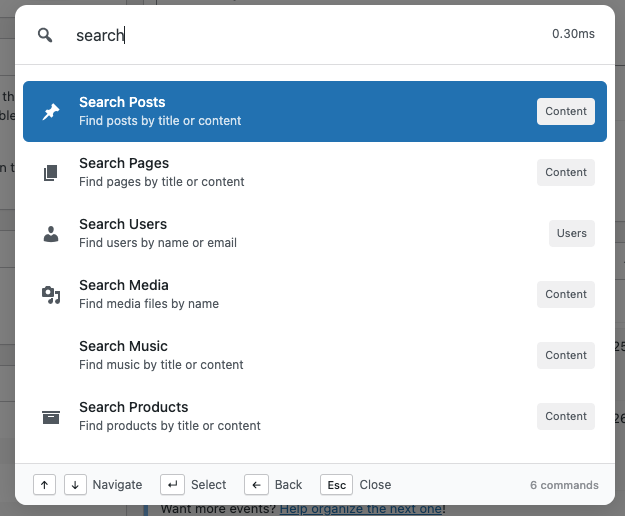 Search all post types commands in commandify